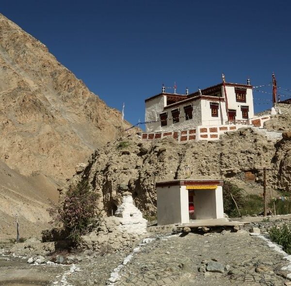 Scenic View of Monastery Atop Mountain Along the Markha Valley Trek to Hankar